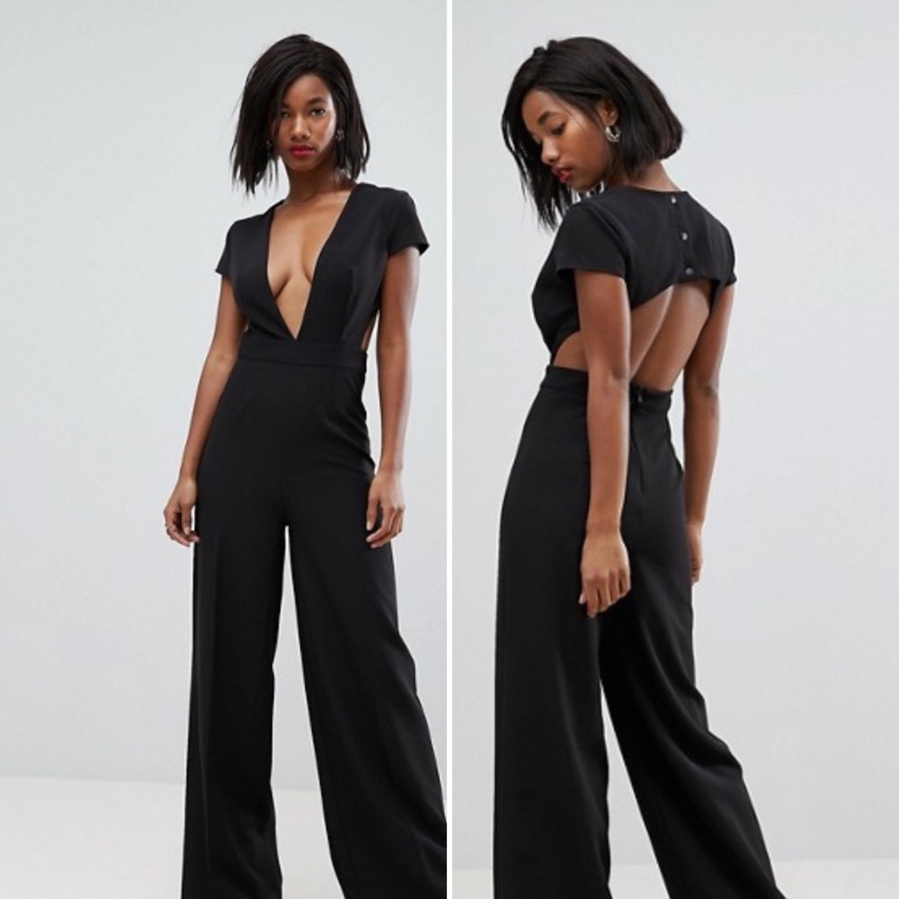 NWT ASOS Plunge Neck Jumpsuit, Wide Leg, Open Back